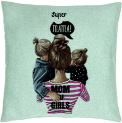 Perna Decorativa Model Super Mama 40x40 cm Verde Menta Husa Detasabila Burduf