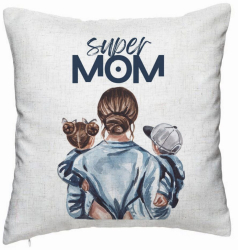 Perna Decorativa Model Super Mom 40x40 cm Alb Murdar Husa Detasabila Burduf 