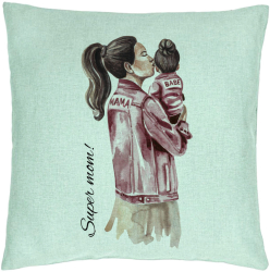 Perna Decorativa Model Super Mom & Babe 40x40 cm Verde Menta Husa Detasabila Burduf 