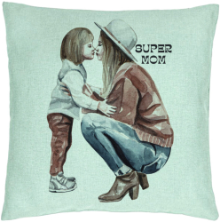 Perna Decorativa Model Super Mom Girl 40x40 cm Verde Menta Husa Detasabila Burduf 