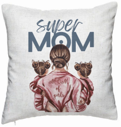 Perna Decorativa Model Super Mom of Girls 40x40 cm Alb Murdar Husa Detasabila Burduf 