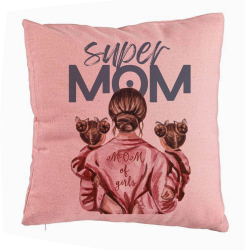 Perna Decorativa Model Super Mom of Girls 40x40 cm Roz Husa Detasabila Burduf 