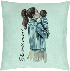 Perna Decorativa Model The Best Mom 40x40 cm Verde Menta Husa Detasabila Burduf 