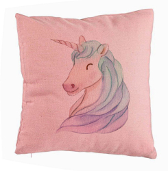 Perna Decorativa Model Unicorns 40x40 cm Roz Husa Detasabila Burduf 