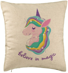 Perna Decorativa Model Unicorns Believe in Magic 40x40 cm Bej Husa Detasabila Burduf 