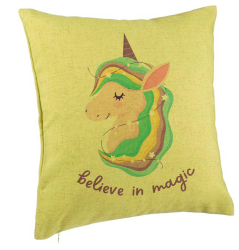 Perna Decorativa Model Unicorns Believe in Magic 40x40 cm Verde Husa Detasabila Burduf 