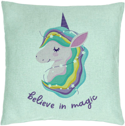Perna Decorativa Model Unicorns Believe in Magic 40x40 cm Verde Menta Husa Detasabila Burduf 