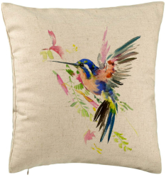 Perna Decorativa Model Watercolor Birds 40x40 cm Bej Husa Detasabila Burduf 