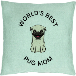 Perna Decorativa Model Worlds Best Pug Mom 40x40 cm Verde Menta Husa Detasabila Burduf 