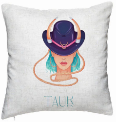 Perna Decorativa Model Zodia Taur 40x40 cm Alb Murdar Husa Detasabila Burduf 