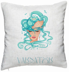 Perna Decorativa Model Zodia Varsator 40x40 cm Alb Murdar Husa Detasabila Burduf 