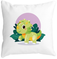Perna Decorativa Patrata Baby Dinozaur Verde cu Peisaj 40x40 cm Alba Mata Husa Detasabila Burduf 