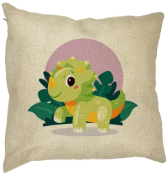 Perna Decorativa Patrata Baby Dinozaur Verde cu Peisaj 40x40 cm Husa Detasabila Burduf 