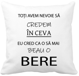 Perna Decorativa Patrata Beau o Bere 40x40 cm Alba Mata Husa Detasabila Burduf 