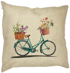 Perna Decorativa Patrata Bicicleta Floarala 40x40 cm Husa Detasabila Burduf 