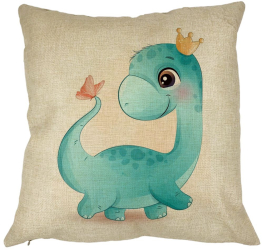 Perna Decorativa Patrata Blue Baby Dinozaur 40x40 cm Husa Detasabila Burduf 