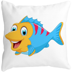Perna Decorativa Patrata copii Peste Albastru 40x40 cm Alba Mata Husa Detasabila Burduf 