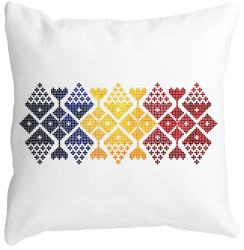 Perna Decorativa Patrata cu Motive Locale 40x40 cm Alba Mata Husa Detasabila Burduf 