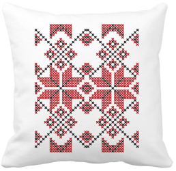 Perna Decorativa Patrata cu Motive Romanesti 40x40 cm Alba Mata Husa Detasabila Burduf 