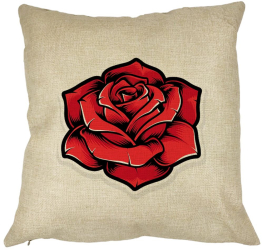 Perna Decorativa Patrata cu Trandafir Rosu 40x40 cm Husa Detasabila Burduf 