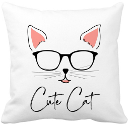 Perna Decorativa Patrata Cute Cat 40x40 cm Alba Mata Husa Detasabila Burduf 