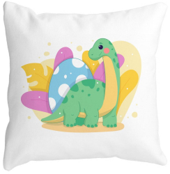Perna Decorativa Patrata Dinozaur Galben Verde 40x40 cm Alba Mata Husa Detasabila Burduf 