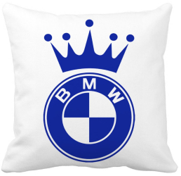 Perna Decorativa Patrata Emblema BMW King 40x40 cm Alba Mata Husa Detasabila Burduf 
