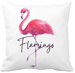 Perna Decorativa Patrata Flamingo 40x40 cm Alba Mata Husa Detasabila Burduf 