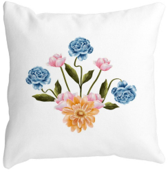 Perna Decorativa Patrata Florale Roz Gold si Albastru 40x40 cm Alba Mata Husa Detasabila Burduf 
