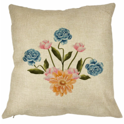 Perna Decorativa Patrata Florale Roz Gold si Albastru 40x40 cm Husa Detasabila Burduf 