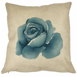 Perna Decorativa Patrata Florale Trandafir Albastru 40x40 cm Husa Detasabila Burduf 