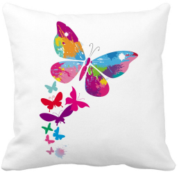 Perna Decorativa Patrata Fluture Colorful 40x40 cm Alba Mata Husa Detasabila Burduf 
