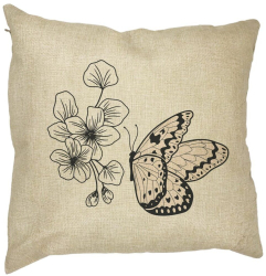 Perna Decorativa Patrata Fluture si Flori 40x40 cm Husa Detasabila Burduf 