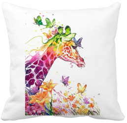 Perna Decorativa Patrata Girafa Multicolor 40x40 cm Alba Mata Husa Detasabila Burduf 