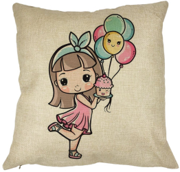 Perna Decorativa Patrata Happy Girl 40x40 cm Husa Detasabila Burduf 