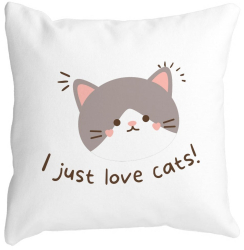 Perna Decorativa Patrata I Just Love Cats 40x40 cm Alba Mata Husa Detasabila Burduf 
