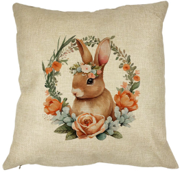 Perna Decorativa Patrata Iepuras cu Coronita Florala 40x40 cm Husa Detasabila Burduf 