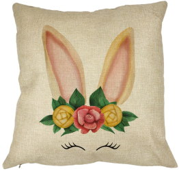 Perna Decorativa Patrata Iepuras Floral 40x40 cm Husa Detasabila Burduf 
