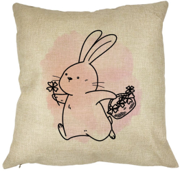 Perna Decorativa Patrata Iepuras Roz 40x40 cm Husa Detasabila Burduf 