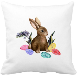 Perna Decorativa Patrata Iepurasul de Paste 40x40 cm Alba Mata Husa Detasabila Burduf 