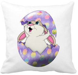Perna Decorativa Patrata Iepurasul Fericit 40x40 cm Alba Mata Husa Detasabila Burduf 
