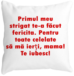 Perna Decorativa Patrata Mama Te Iubesc 2 40x40 cm Alba Mata Husa Detasabila Burduf 