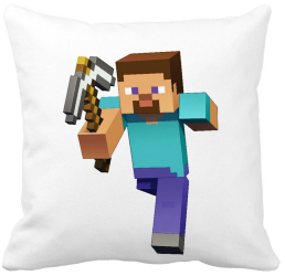 Perna Decorativa Patrata Minecraft Mining Steve 8bit 40x40 cm Alba Mata Husa Detasabila Burduf 