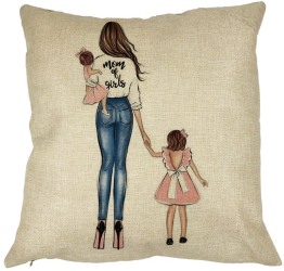Perna Decorativa Patrata Mom of Girls 40x40 cm Husa Detasabila Burduf 