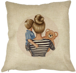 Perna Decorativa Patrata Mommys Boy 40x40 cm Husa Detasabila Burduf 