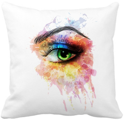 Perna Decorativa Patrata Multicolor Eye 40x40 cm Alba Mata Husa Detasabila Burduf 