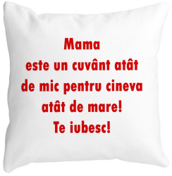 Perna Decorativa Patrata Pentru Mama Te iubesc 40x40 cm Alba Mata Husa Detasabila Burduf 