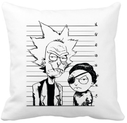 Perna Decorativa Patrata Rick and Morty 40x40 cm Alba Mata Husa Detasabila Burduf 