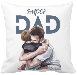 Perna Decorativa Patrata Super Dad Baieti 40x40 cm Alba Mata Husa Detasabila Burduf 