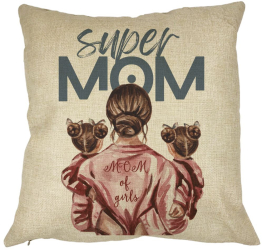 Perna Decorativa Patrata Super Mom of Girls 40x40 cm Husa Detasabila Burduf 